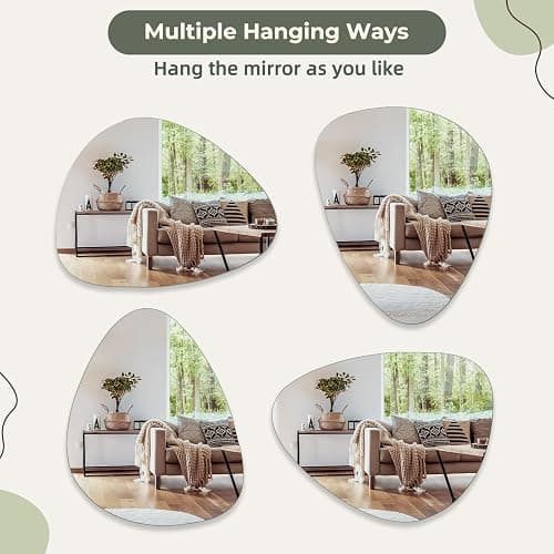 Dripex 65 x 50cm Irregular Wall Mirror, Frameless Bathroom Mirror Wall Mounted with Pre-Fitted Hanging Holes & Fixing Kit - Wall Mounted Horizontally or Vertically thumbnail 5