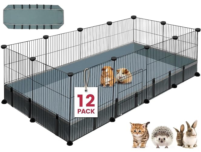 VISCOO 12 Panels Small Animal Playpen, 48" x 24" x 16" Pet Playpen with Waterproof Mat, C&C Cage for Guinea Pigs, Puppy Play Pen, Bunny Playpen, Indoor Outdoor Portable Metal Wire Yard Fence - Image 1