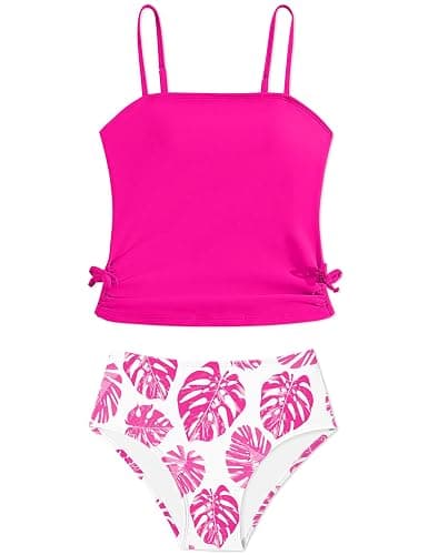Girls Tankini Swimsuits Two Piece Bathing Suit Drawstring Swimwear Set for Girls 7-18 Years - Image 1