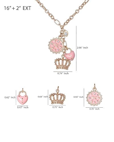 Juicy Couture Charm Necklace for Women, 16-18"+2" Gold-Tone Necklace Juicy Logo Charms with Pink Enamel and Clear Crystals thumbnail 4