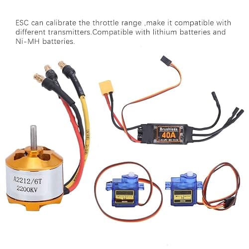 RC Airplane Motor, 2212 KV2200 Brushless Motor 40A XT60T SG90 Servo 6035 Propeller Accessory Kit for RC Aircraft RC Plane Quadcopter Fixed Wing Plane Helicopter Aircraft (Black) thumbnail 3