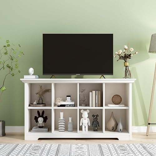 OSCHF Cube Shelf Bookcase with Base - Wooden 2 Tiers Floor Standing Low Storage Cabinet for Home and Office, 8-Cube Lattice Bookshelf, Warm White thumbnail 6