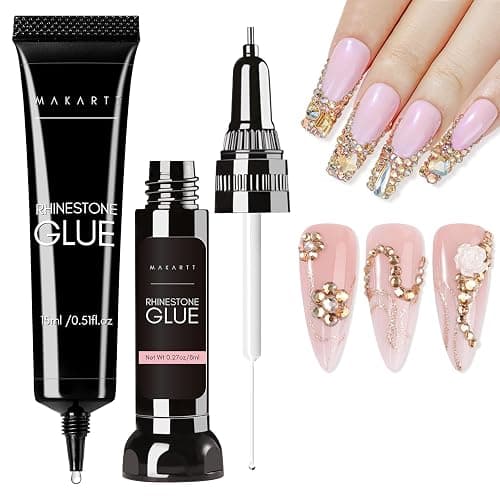 Makartt Nail Rhinestone Glue Set - Gel Nail Glue for Rhinestones, 3D Art Design Super Strong Adhesive for Charm Gems Jewel Crystal Beads Diamonds, 15ml & 8ml, Easy Use, Cured Need - Image 1