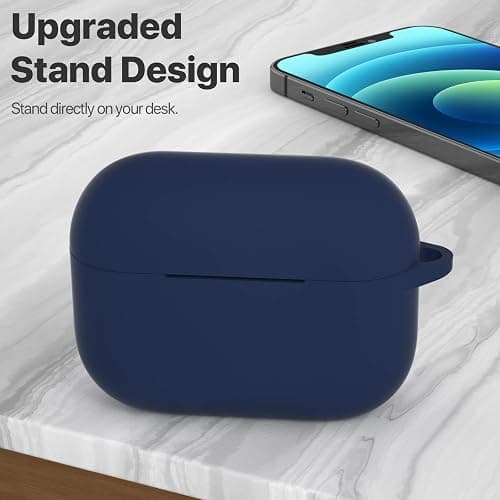 ATUAT for AirPods Pro 1st/2nd Generation Case Cover, Protective Silicone Skin Accessories with Keychain for Women Men for Apple AirPods Pro 2019/2022 Charging Case,Front LED Visible-Midnight Blue thumbnail 2