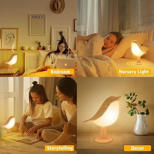Deogos 2 Cute Bird Table Lamps Combo,Rechargeable Cordless Lamp with 3 Color Temperature and Adjustable Brightness,Small Desk Lights for Bedroom Nightstand Bedside Table - Wood Tone thumbnail 5