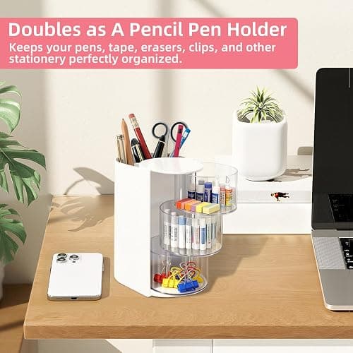 neotidy Hair Accessories Organizer with Hair Brush Holder, Rotating Hair Tie Product Organizer for Girls, 3-Tier Makeup Brush Holder for Clips, Bows & Brushes (White, 3-Tier) thumbnail 4
