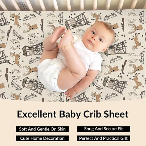 Deer Hunting Baby Crib Sheets Hunter Tree Stand Soft Breathable Baby Sheets Wild Animals Hunter Fitted Crib Mattress Cover for Standard Mattress 28x52in thumbnail 7