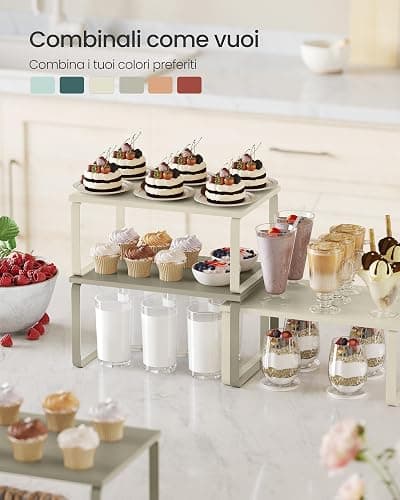 SONGMICS Scaffale Portaspezie, Set di 2 Organizzatori da Cucina Espandibili, Scaffale da Cucina Impilabile, Metallo e Legno Ingegnerizzato, Bianco Crema KCS002W02 thumbnail 5