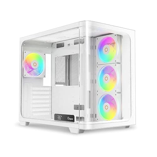 Iota C70 WH Curve ARGB Boitier PC Gaming ATX,Vue Panoramique Incurvée 270° | Real-Time Temp Display,4 Ventilateurs PC PWM Préinstallés,High Airflow Ventilation,Double Chambre,ATX/MATX/ITX - Image 1