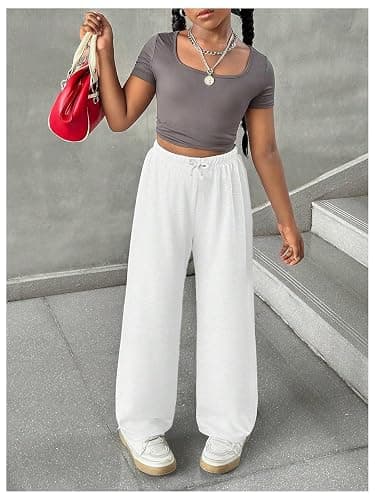 RoseSeek Girl's Sweatpants Drawstring Waist Wide Leg Pants Casual Athletic Trousers thumbnail 5