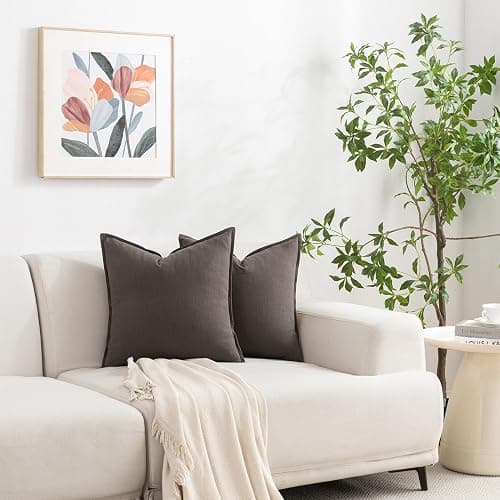 PANDICORN Brown Linen Throw Pillow Covers 18x18 Inch Natural Soft Textured Boho Modern Farmhouse Fall Decorations Decorative Throw Pillows Cases Set of 2 for Bed Living Room Couch Sofa Decor - Brown - 18" x 18" (Pack of 2) thumbnail 3