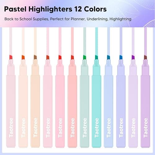 Taotree 12Pcs Aesthetic Cute Highlighters Assorted Colors, Back to School | Bible Highlighters and Pens No Bleed, Chisel Tip Pastel Markers Pens for Journaling, School Supplies, Office Desk Accessories thumbnail 2