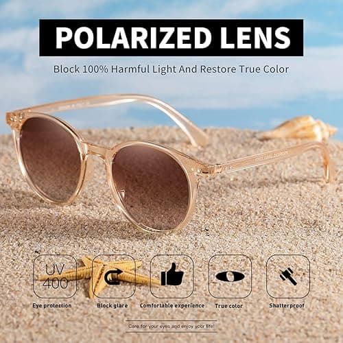 NCLLCE Small Round Polarized Sunglasses for Women Classic Vintage Style UV400 Protection(3 Pack) thumbnail 6