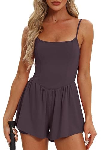 Beaully Women's Summer Sleeveless Athletic Rompers | Spaghetti strap, Double lined, Built in shorts, One piece outfits, Slim fit, One piece outfits thumbnail 5