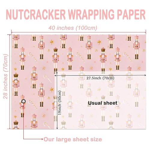 WRAPLULU Pink Nutcracker Christmas Wrapping Paper - 4 Jumbo Sheets, 28 * 40 Inches - Elegant Xmas Gift Wrap with Soldiers, Candy Canes and Stars, Perfect for Kids Adults Christmas thumbnail 5