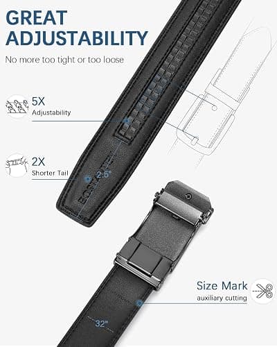 BOSTANTEN Mens Belt Leather Ratchet Belt For Men Dress and Casual with Adjustable Buckle, Trim to Fit thumbnail 4