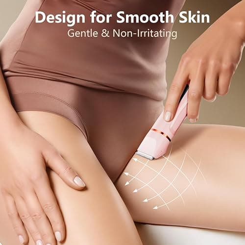 Hair Remover Razor Bikini Trimmer for Women, Painless Waterproof Electric Foil Shaver for Leg Body Armpit Facial, Cordless Ceramic Blade with USB Charging Dock, Travel Size Gifts for Her, Pink thumbnail 5