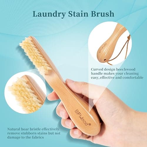 BFWood Laundry Stain Brush, Natural Soft Boar Bristles, Removes Tough Stains from Delicate Fabrics Like Knits, Cotton, and Linens, Gentle on Fabrics, No Damage thumbnail 3