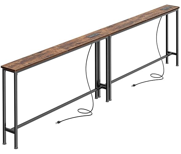 Behind Couch Table with Charging Stations | Power Outlet with USB-C Ports, Extra Storage Behind Sofa,Sofa Table Console Table for Entryway Living room, Rustic Brown thumbnail 2