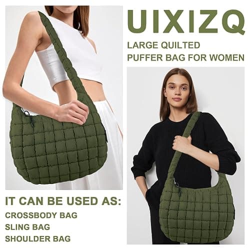 Quilted Puffer Tote Bag Purse Puffy Crossbody Shoulder Bag,Lightweight Nylon Hobo Bag Puffer Carryall Bag for Women Girl thumbnail 6