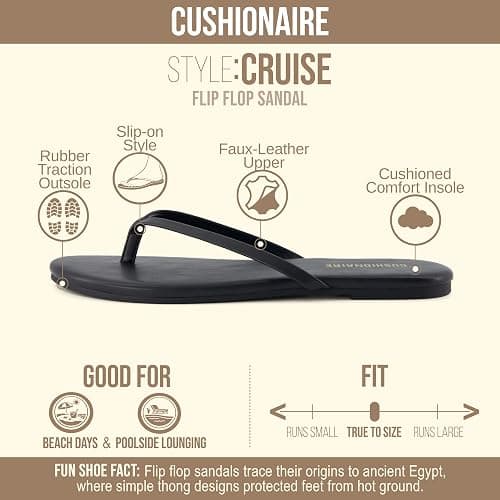 CUSHIONAIRE Cruise Lightweight Womens Flip Flops, Comfortable Beach Sandals for Women with Cushioned Footbed & Flexible Slip On Design thumbnail 4