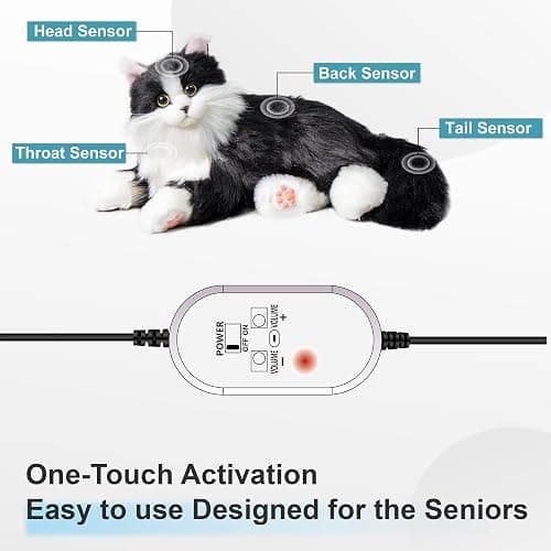 Chongker Interactive Companion Robot Cat Pets, Handmade Weighted Stuffed Animals, Cat Plush Toy with Voice Response, Realistic Heartbeat and Purring, Black Cat thumbnail 8