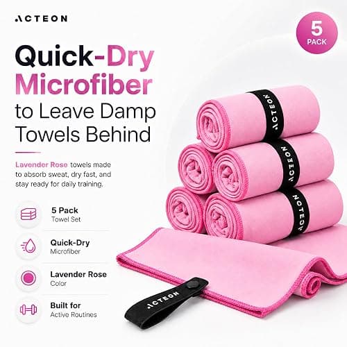 Acteon Microfiber Gym Towels 5 Pack Quick Dry, Silver ION Odor-Free, Super Absorbent Sweat Towels for Women, Workout, Yoga, Pilates, Tennis, Running, Swimming, Travel 16x30.5 Inch (Lavender Rose) thumbnail 3
