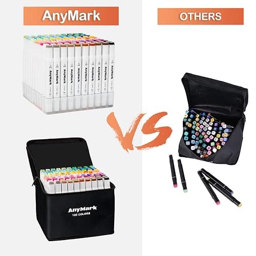 AnyMark Alcohol Markers, 60 Colors Dual Tip Art Coloring Markers Set for Kids Adult Book Drawing Sketching Painting, Chisel & Fine, White Penholder thumbnail 5