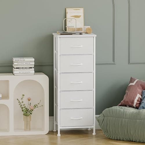 Fixwal White Tall Dresser for Bedroom, Closet Organizers and Storage Tall Fabric Dresser for Closet, Drawer Organizer with 5 Drawers, Bedroom Furniture thumbnail 5