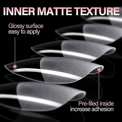 AILLSA Medium Almond Nail Tips Pre-Shaped Acrylic Nails Tips Half Matte Full Cover Tips Clear Gelly Press on Flase Nail Tips for Extension Nail Manicure Home DIY 216PCS 12Sizes thumbnail 4