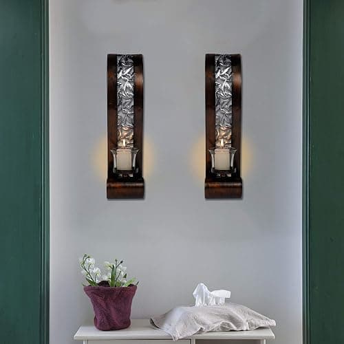 Shelving Solution Wall Sconce 14.4 x 3.5 Inch, with Tea Light Candle Holder Antique Bronze Style Metal Wall Art Decorations for Living Room, Bathroom, Dining Room and Office, Set of 2 thumbnail 5