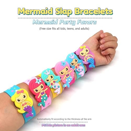 LOCHSOEL Silicone Mermaid Slap Bracelets - Cute Mermaid Theme Birthday Party Favors, Party Favors Gifts Carnival Prizes Set (6 Pack) thumbnail 5