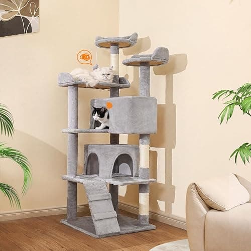 Made4Pets Cat Tree 54in Cat Tower for Indoor Cats Kitten Tree Multi-Level Cat Tree with 2 Condo Furniture Activity Center with Scratching Posts Funny Toys Kittens Pet Play House, Light Grey thumbnail 9
