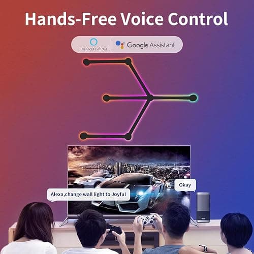 KOBAIBAN Smart Wall Light Lines, WiFi RGB LED Bars, 16M+ Color Dimmable Music Sync DIY Home Decor for Gaming Party Streaming Lovers, Compatible with Alexa & Google Assistant (6 Lines, Black) thumbnail 5