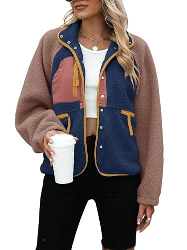 Yanekop Womens Fleece Jacket Fuzzy Long Sleeve Short Winter Coats Button Down Sherpa Jacket Outerwear with Pockets - Image 1
