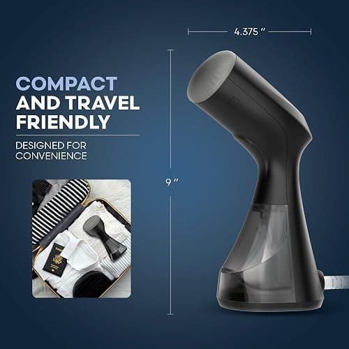 Conair Handheld Garment Steamer for Clothes, Compact Fabric Steamer for Home or Travel, Quick 30-Second Heat-Up, 10-Minute Continuous Steam, Includes Bristle Brush & Delicates Bonnet, Black, GS81 thumbnail 2