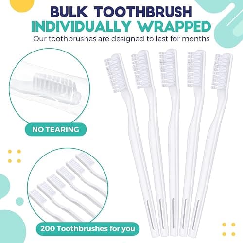 Chengu 200 Pcs Toothbrush Bulk Disposable, Individually Wrapped,White | Disposable Toothbrush for Hotels Donations Guests Adults, Individually Wrapped Tooth Brushes with Soft Bristle, Single Use thumbnail 2