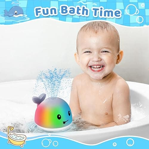 Gigilli Upgraded Baby Bath Toys, Rechargeable Light Up Bath Toys for Kids 1-3, Baby 6-12 12-18 Months Whale Bath Toy Sprinkler, Fountain Bathtub Toys Toddler Newborn Birthday Gifts - Gray whale thumbnail 4