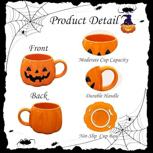 HS&ROXIN Halloween Mug Novelty Pumpkin Mug 3D Cute Ceramic Cup Halloween Coffee Cup Spooky Fall Decor and Christmas Birthdays Perfect Gifts for Kids and Adults Men Women (Orange) thumbnail 4