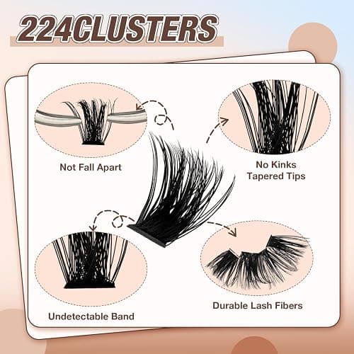 AILAISHI Lash Clusters Kit, DIY Cluster Eyelash Extensions 9‑16mm, 60D+80D+100D, 224pcs Fluffy D Curl Natural Lashes with Bond & Seal,Tweezers,Brush,Fake Cat Eye Individual Clusters thumbnail 3