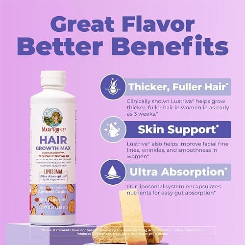 MaryRuth Organics Women's Hair Growth MAX Liposomal | with Lustriva® + Biotin 10000mcg + Pumpkin Seed Oil | Thicker Hair | Hair Care | Wrinkles, Fine Lines, Skin Care | Ages 18+ | 15.22 Fl Oz thumbnail 4