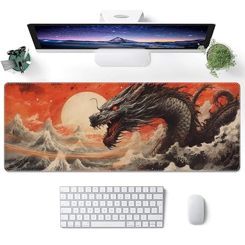 ProbTis Chinese Dragon and Great Wave XL Anime Gaming Keyboard Desk Mat, Non-Slip Rubber Base Mouse Pad for Home Office, 31.5"x11.8" (Dragon) - Image 1