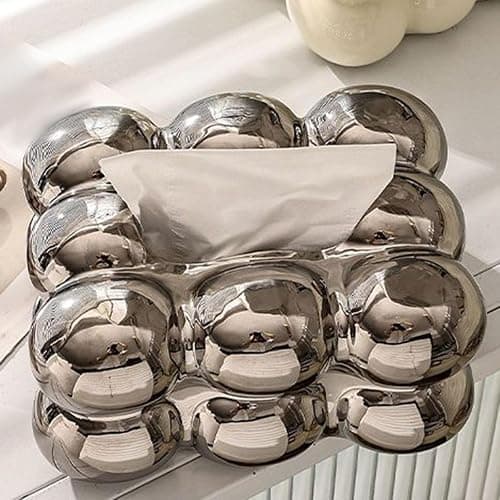 F Fityle Luxus-Tissue-Box-Abdeckungshalter, Kosmetiktuch-Papierbox-Abdeckungs-Organizer, Serviettenspender für Arbeitsplatte, Schminktisch, Küche, Hotel, Silber thumbnail 4