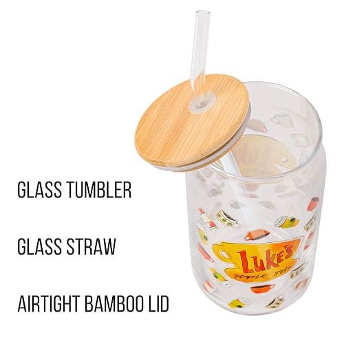 Silver Buffalo Gilmore Girls Luke's Diner Logo Glass Jar Tumbler with Bamboo Lid and Glass Straw, 16 Ounces thumbnail 5
