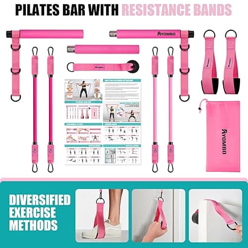 Ayombo Pilates Bar Kit with Resistance Bands, Pilates Workout Equipment for Legs, Hip, Waist, Arm, Squats Exercise Equipment for Home Workouts, Adjustable 3-Section Pilates Bar Kit for Women & Men thumbnail 7