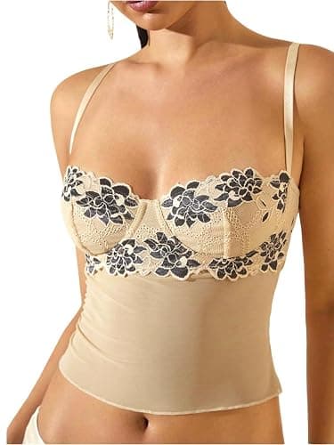 WDIRARA Women's Leopard Print Lace Crop Corset Top Low Cut Sexy Going Out Party Tops - Image 1
