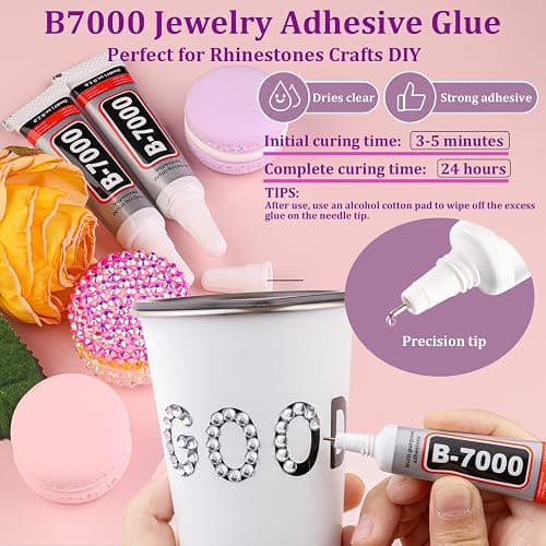 6000Pcs 3mm Resin Rhinestones with 1Pcs 10ml B7000 Jewelry Glue for Crafting, Clear Large Amount Flatback Gems, Bedazzling Crystal Bulk for DIY Crafts Clothing Tumblers Shoes Nail Art Fabric thumbnail 5