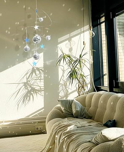 AceList Hanging Disco Ball Decor Suncatcher - Silver Mirror Ball Window Prism for Aesthetic Room Decor, 70s Retro Groovy Boho Party Supplies, Sparkling Spiral Mobile Ornament with Multi-Size Balls thumbnail 8