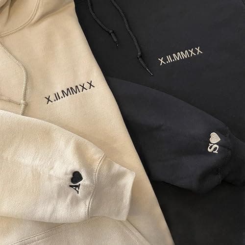 Omukaeim Customized Embroidered Roman Numeral Hoodies Specifically Designed For Couples, Personalized Creative Gifts For Boyfriends And Girlfriends,Matching Hoodies For Couples. Multicolor thumbnail 3