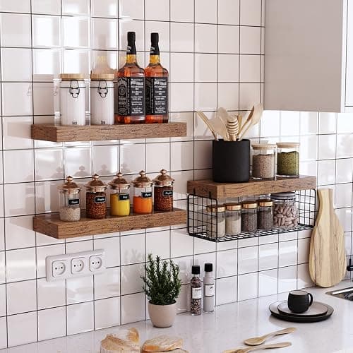 QEEIG Bathroom Shelves Over Toilet - Wall Mounted Floating Shelves Toilet Paper Storage Small Farmhouse Decor Shelf 16 inch Set of 3, Rustic Brown (019-BN3) thumbnail 7